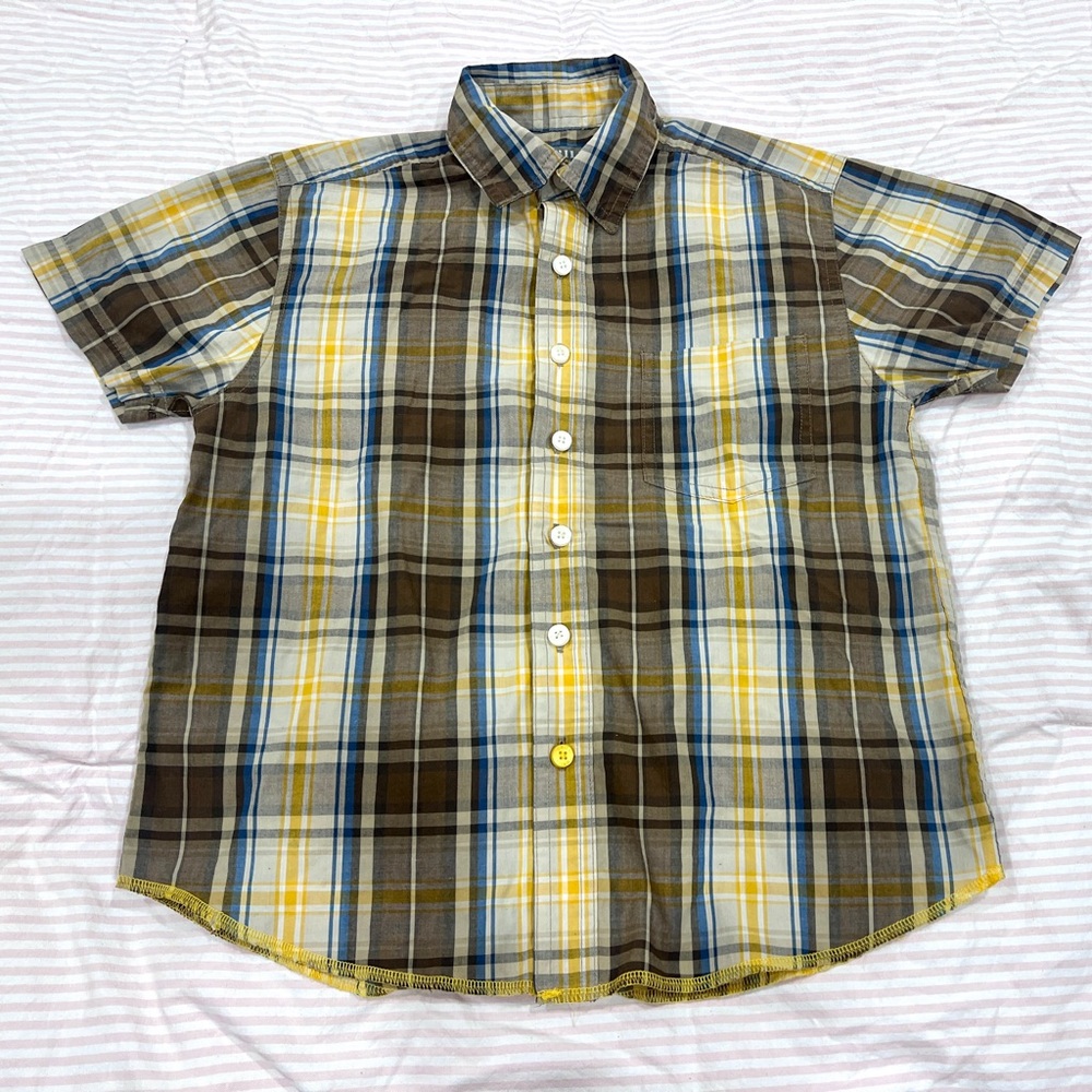 Kids Plaid Button Down Shirt - Brown, Yellow, Blue